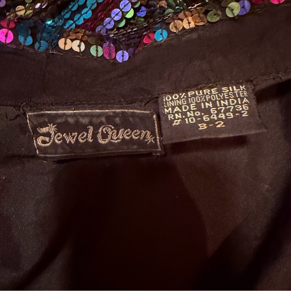 Vintage Jewel Queen Multicolor Sequin Silk Striped Shirt/Jacket - Picture 9 of 10